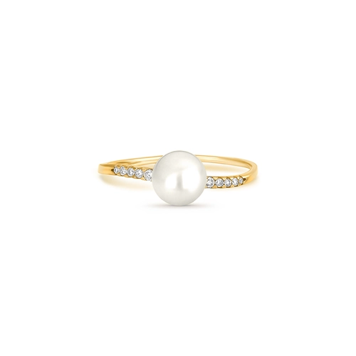 Anel Way de Pérola em ouro 18k aro linha delicada de Diamantes