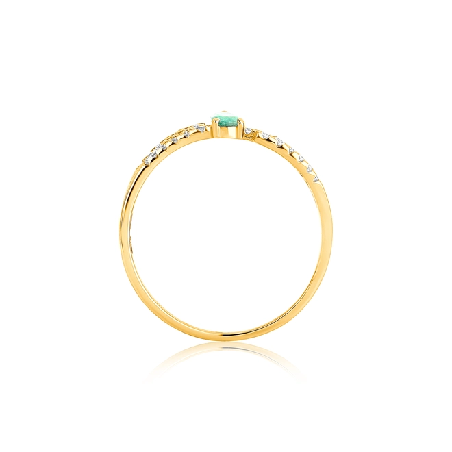 Anel Way em ouro 18k linhas delicadas com Diamantes e gota de Esmeralda 3