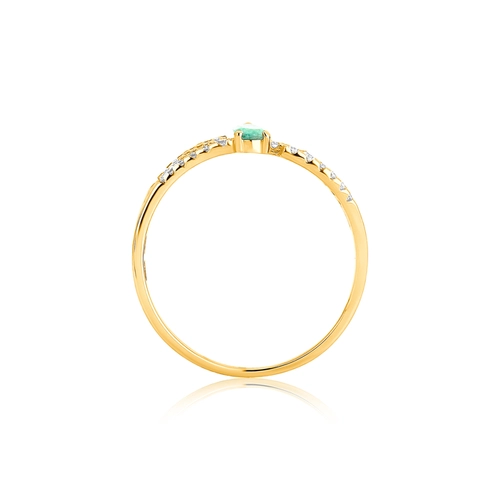 Anel Way em ouro 18k linhas delicadas com Diamantes e gota de Esmeralda