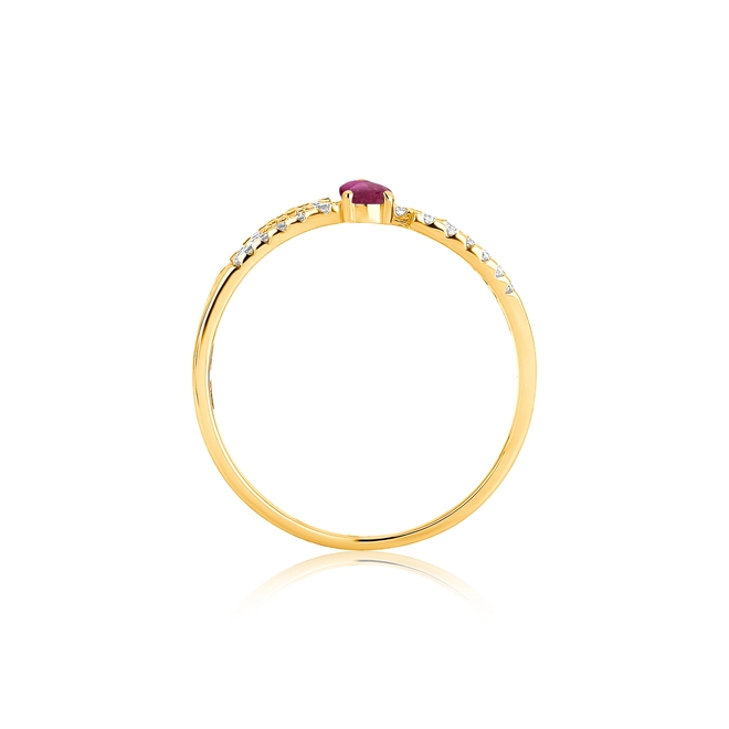 Anel Way em ouro 18k três aros com linhas delicadas de Diamantes e gota de Rubi 3