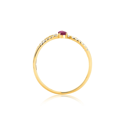 Anel Way em ouro 18k três aros com linhas delicadas de Diamantes e gota de Rubi