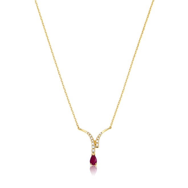 Gargantilha Way corrente ouro 18k duas linhas de Diamantes e gota de Rubi 1