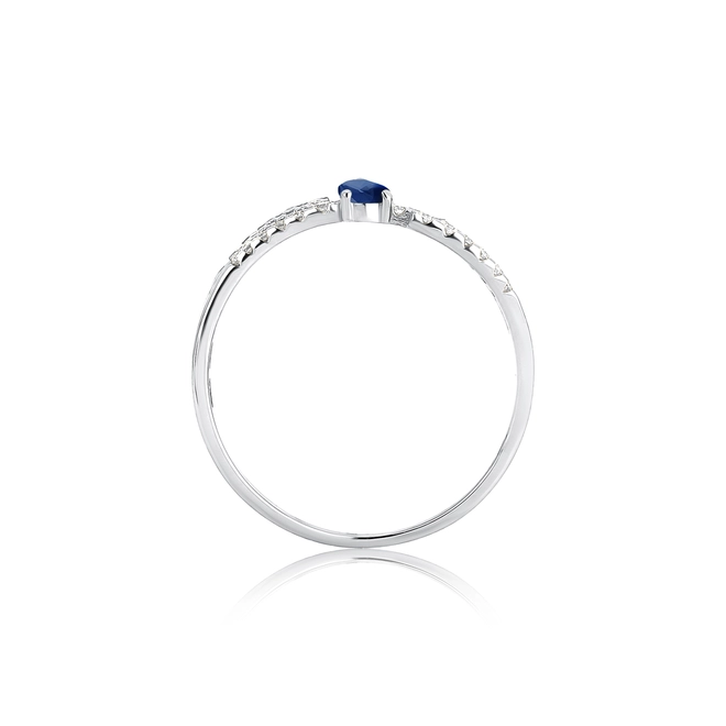 Anel Way em ouro branco 18k linhas delicadas de Diamantes com gota de Safira Azul 3
