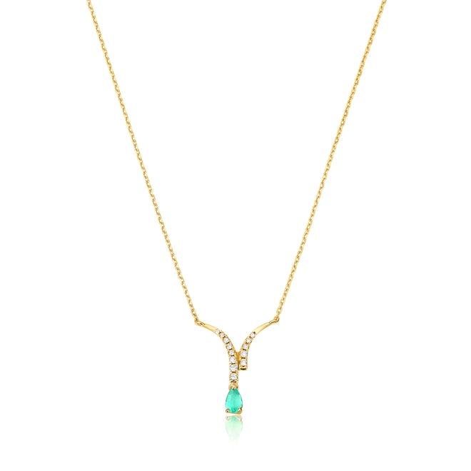 Gargantilha Way corrente em ouro 18k duas linhas de Diamantes com gota de Esmeralda 1