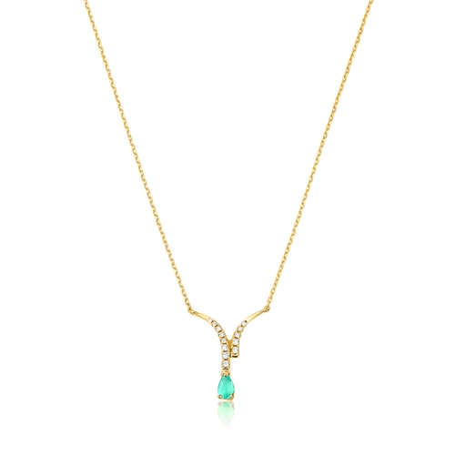 Gargantilha Way corrente em ouro 18k duas linhas de Diamantes com gota de Esmeralda
