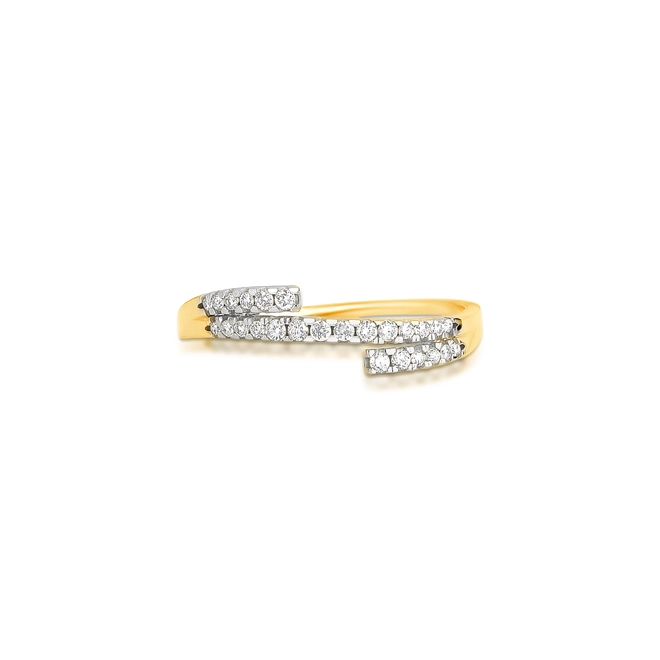 Anel Way em ouro 18k três linha delicada com 15pts de Diamantes 2