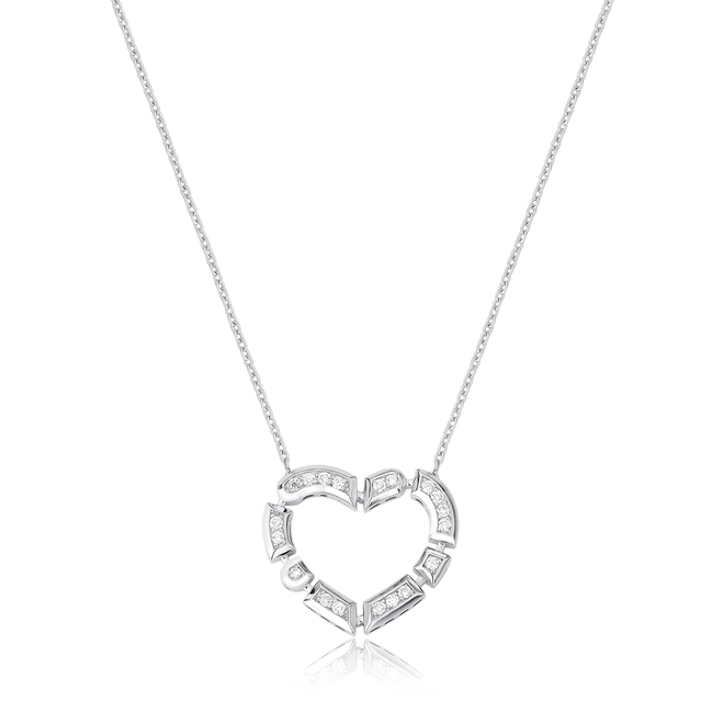 Gargantilha Colosseo ouro branco 18k pingente coração módulos simétricos com 26pts de Diamantes 1