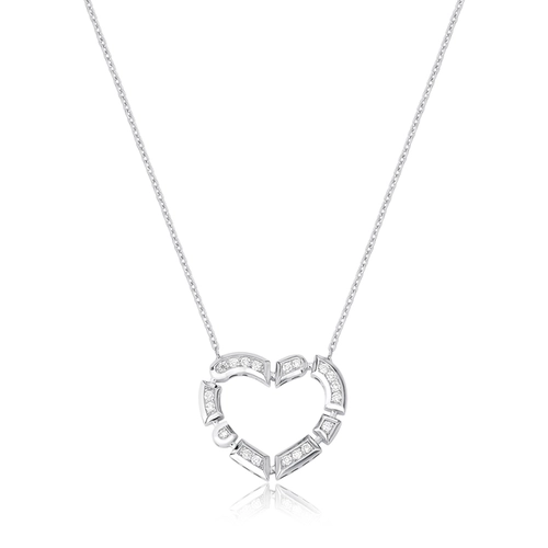 Gargantilha Colosseo ouro branco 18k pingente coração módulos simétricos com 26pts de Diamantes