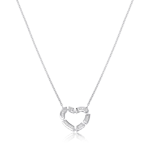 Gargantilha Colosseo ouro branco 18k pingente coração módulos simétricos com 8pts de Diamantes