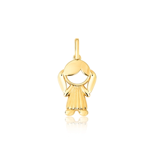 Pingente filhos menina ouro 18k face vazada vestido texturizado