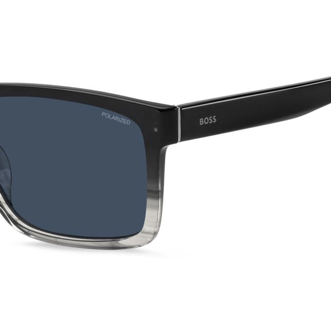 Óculos de Sol Hugo BOSS 1760/G/S EDM 59C3 S Acetato Preto e Cinza com lentes na cor Azul Polarizado 4