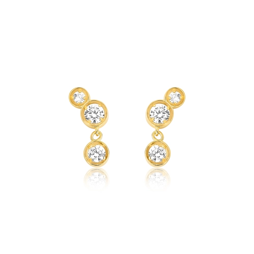 Brinco Bubble em prata 925 dourada módulos com bolhas de Zircônias brancas
