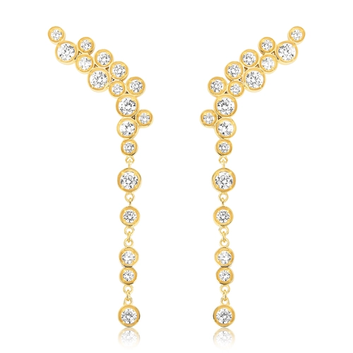 Brinco Bubble Ear cuff com pingente em prata 925 dourada módulos com bolhas de Zircônias