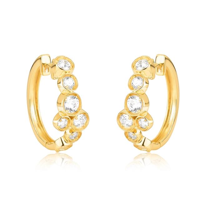Brinco Bubble argola click em prata 925 dourada módulos com bolhas de Zircônias 1