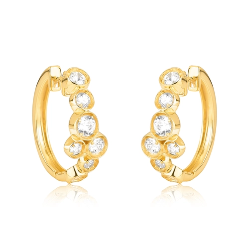Brinco Bubble argola click em prata 925 dourada módulos com bolhas de Zircônias