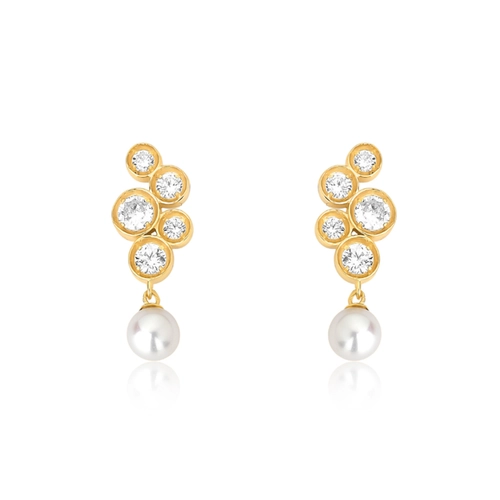 Brinco Bubble Ear Cuff em prata 925 banho dourado módulos com bolhas de Zircônias e Pérola