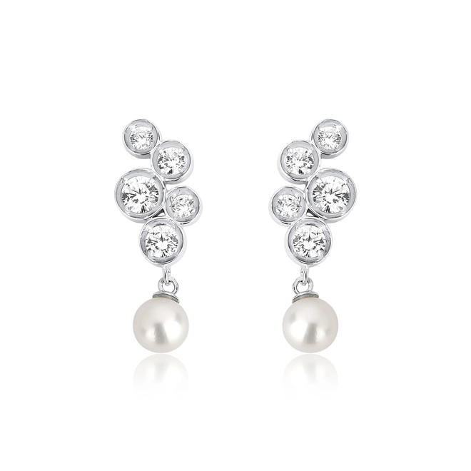Brinco Ear Cuff Bubble prata 925 módulos circulares com bolhas de Zircônias e Pérola 1
