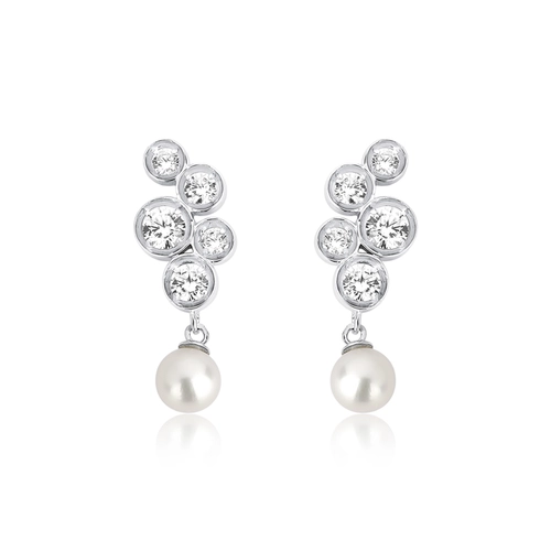 Brinco Ear Cuff Bubble prata 925 módulos circulares com bolhas de Zircônias e Pérola