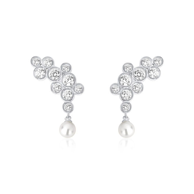 Brinco Bubble Ear Cuff em prata 925 módulos circulares com bolhas de Zircônias e Pérola 1