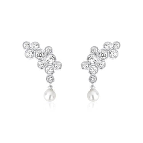 Brinco Bubble Ear Cuff em prata 925 módulos circulares com bolhas de Zircônias e Pérola