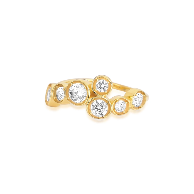 Anel Bubble assimétrico em prata 925 banho dourado módulos com 7 bolhas de Zircônias brancas 2