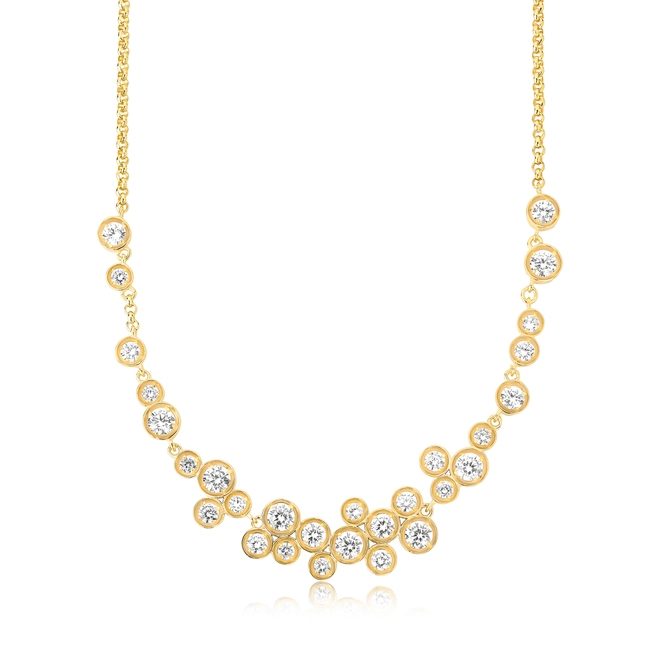 Gargantilha Bubble curva em prata 925 banho dourado módulos com bolhas de Zircônias 1