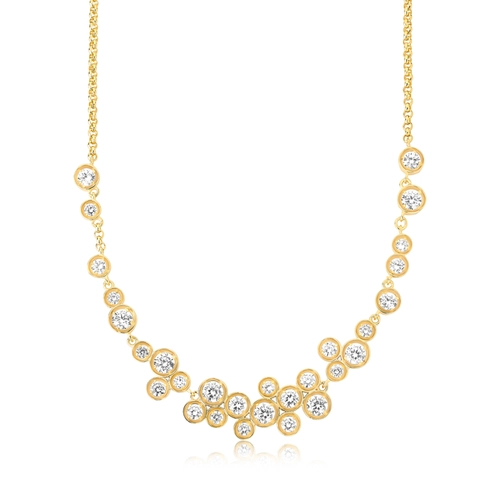 Gargantilha Bubble curva em prata 925 banho dourado módulos com bolhas de Zircônias