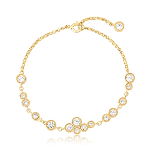 Pulseira Bubble de elos em prata 925 dourada módulos com bolhas de Zircônias