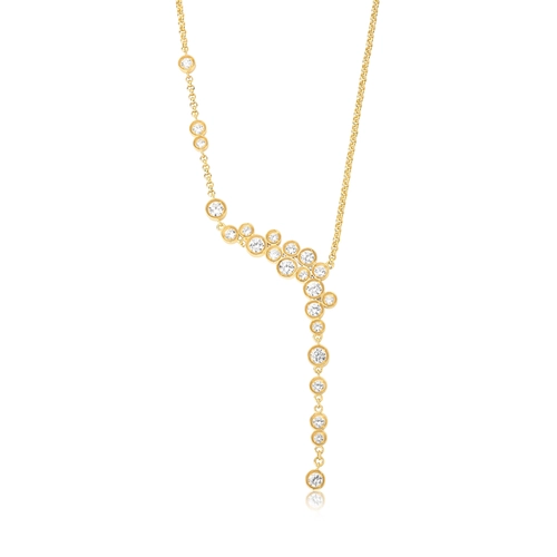 Gargantilha Bubble gravatinha assimétrica prata 925 banho dourado com bolhas de Zircônias