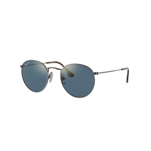 Óculos de Sol Ray-Ban Round Titanium 0RB8247 9208T050 Titânio Prata com lentes na cor Azul Espelhado Polarizado