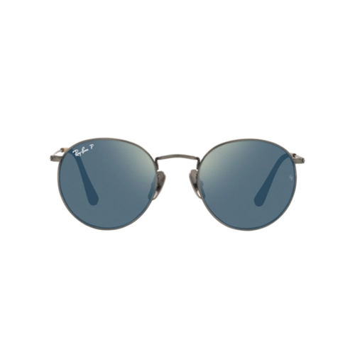 Óculos de Sol Ray-Ban Round Titanium 0RB8247 9208T050 Titânio Prata com lentes na cor Azul Espelhado Polarizado