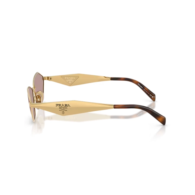 Óculos de Sol Prada 0PR D50S 5AK20I57 Metal Dourado com lentes na cor Marrom Claro 3