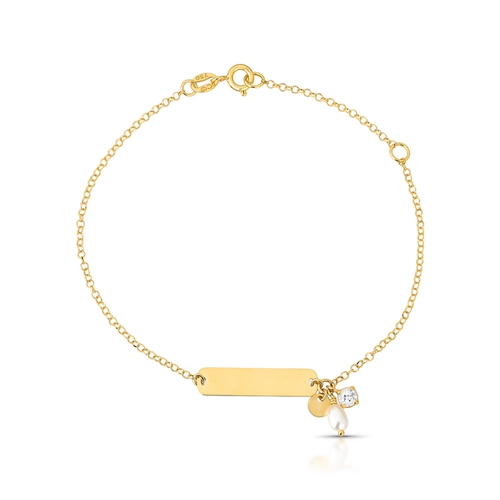 Pulseira Infantojuvenil melindrosa ouro 18k com Topázio branco e Pérola de Arroz