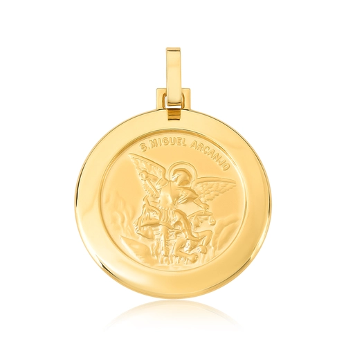 Pingente Religiosos medalha redonda ouro 18k ornato de São Miguel Arcanjo