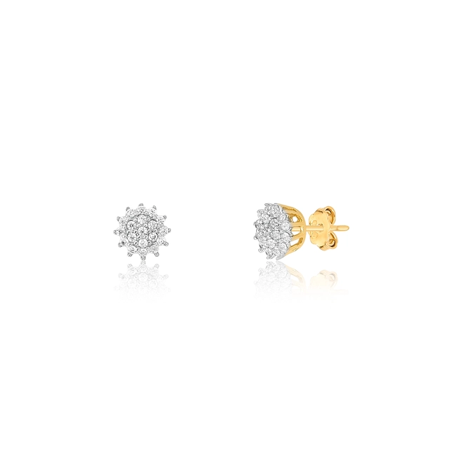 Brinco Stud redondo ouro 18k chuveiro de Zircônias brancas 1