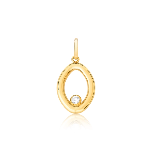 Pingente oval vazado ouro 18k com uma gema de Zircônia branca