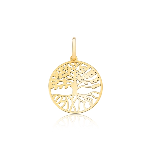 Pingente amuletos Árvore da Vida ouro 18k redondo vazado polido