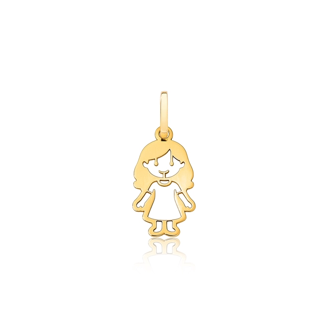 Pingente filhos boneca ouro 18k menina vazada com cabelos longos 1