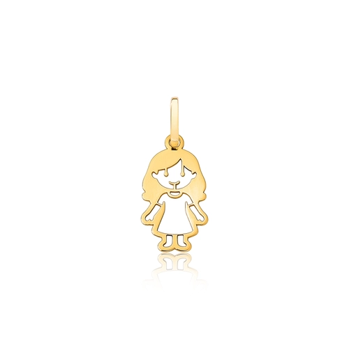 Pingente filhos boneca ouro 18k menina vazada com cabelos longos