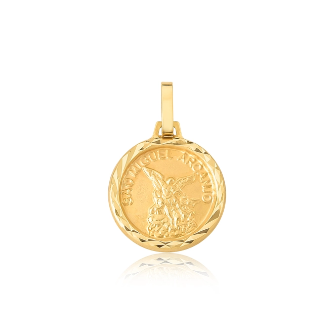 Pingente Religiosos medalha redonda ouro 18k ornato de São Miguel Arcanjo 1