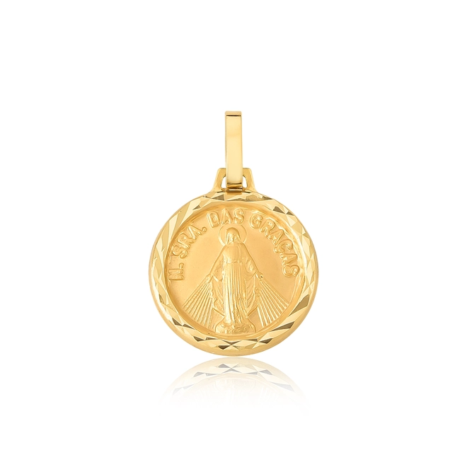 Pingente Religiosos medalha ouro 18k ornato de Nossa Senhora das Graças 1