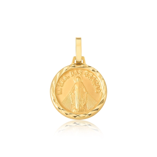 Pingente Religiosos medalha ouro 18k ornato de Nossa Senhora das Graças