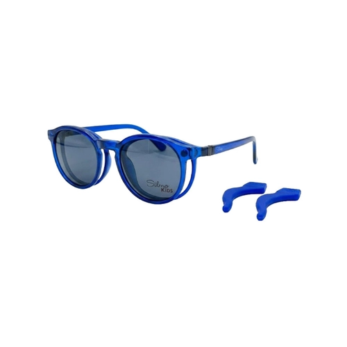 Óculos de Grau Infantil Silmo Kids com Clip-On 6503 C2 45 Acetato Azul com lentes na cor Cinza
