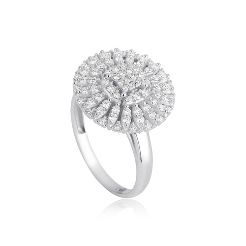 Anel chuveiro em ouro branco 18k flor com 65,6pts de Diamantes