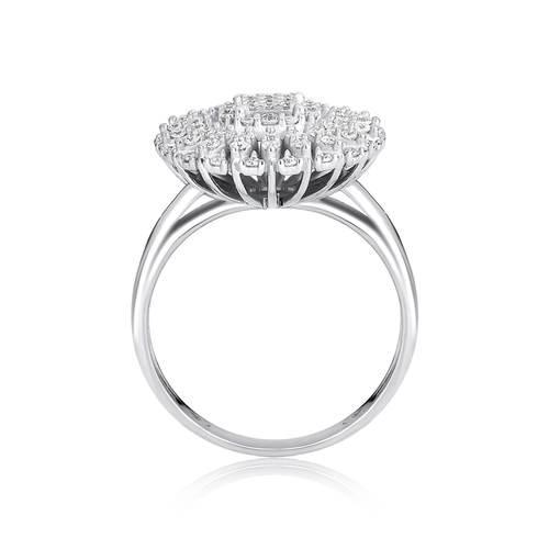 Anel chuveiro em ouro branco 18k flor com 65,6pts de Diamantes