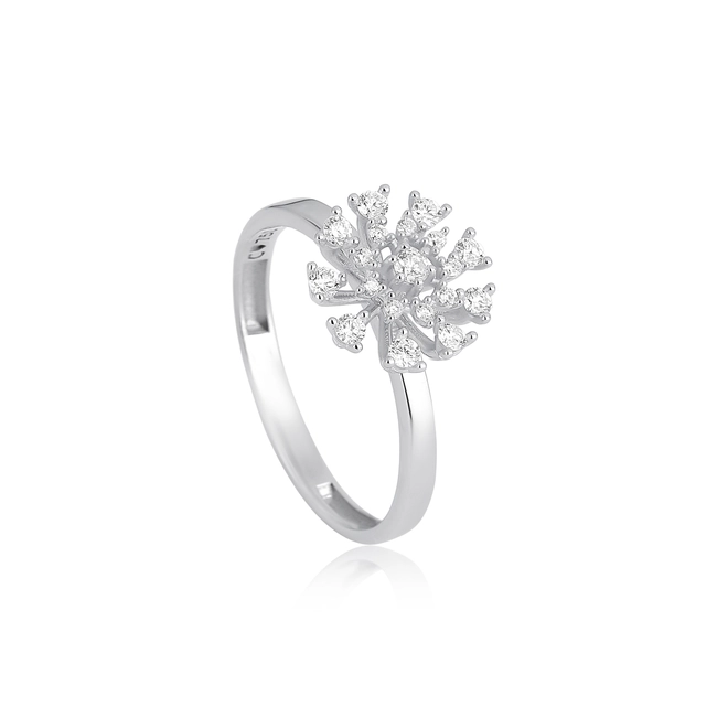 Anel chuveiro em ouro branco 18k flor com 25,5pts de Diamantes 1
