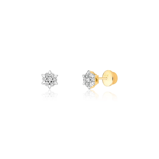 Brinco Stud chuveiro em ouro 18k flor com Diamantes 15PTS 1