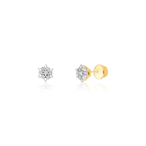 Brinco Stud chuveiro em ouro 18k flor com Diamantes 15PTS