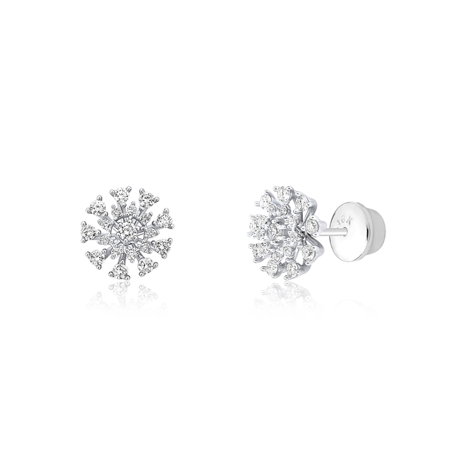 Brinco Stud chuveiro ouro branco 18k flor com Diamantes (51PTS) 1