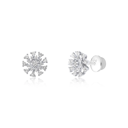 Brinco Stud chuveiro ouro branco 18k flor com Diamantes (51PTS)